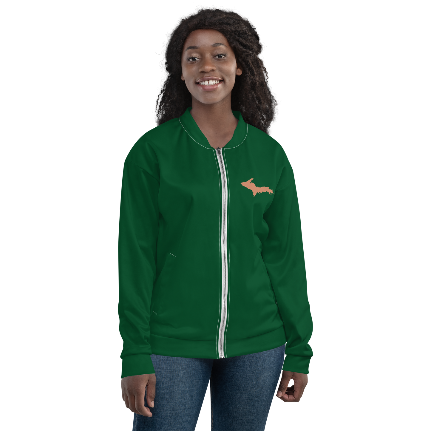 Michigan Upper Peninsula Bomber Jacket (w/ Copper UP Outline) | Green