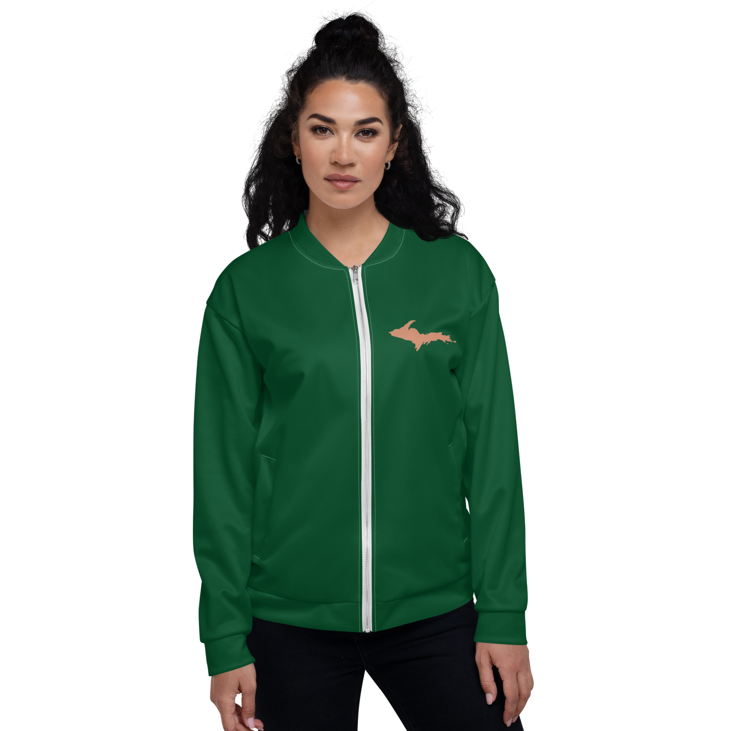 Michigan Upper Peninsula Bomber Jacket (w/ Copper UP Outline) | Green