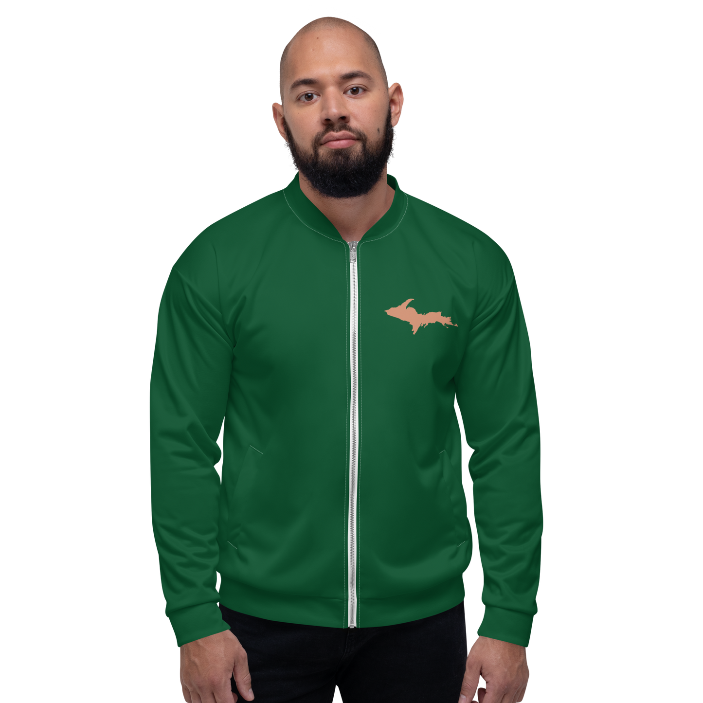 Michigan Upper Peninsula Bomber Jacket (w/ Copper UP Outline) | Green