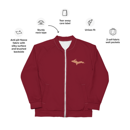 Michigan Upper Peninsula Bomber Jacket (w/ Copper UP Outline) | Burgundy