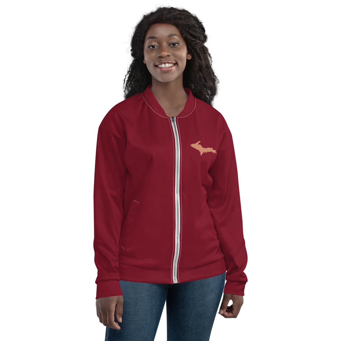 Michigan Upper Peninsula Bomber Jacket (w/ Copper UP Outline) | Burgundy