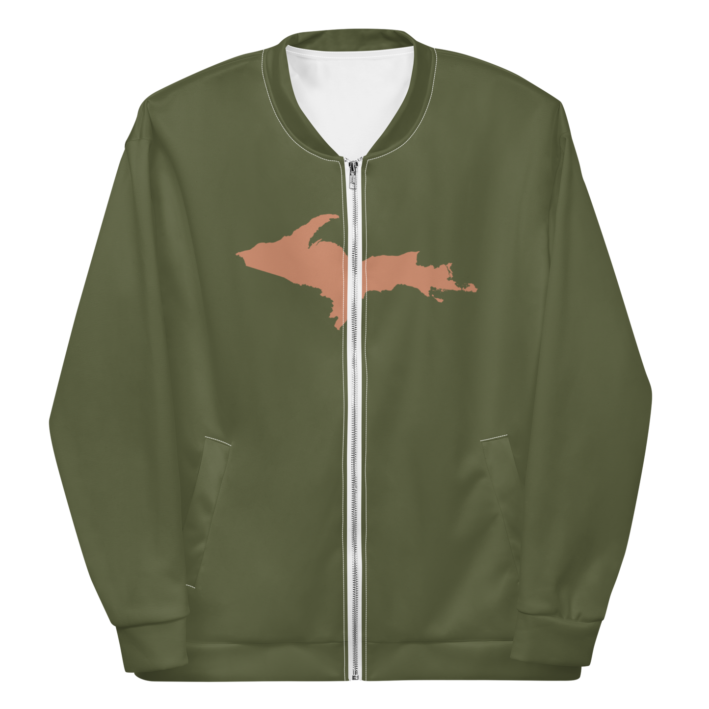 Michigan Upper Peninsula Bomber Jacket (w/ Large Copper UP Outline) | Army Green