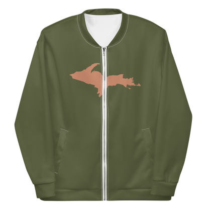 Michigan Upper Peninsula Bomber Jacket (w/ Large Copper UP Outline) | Army Green