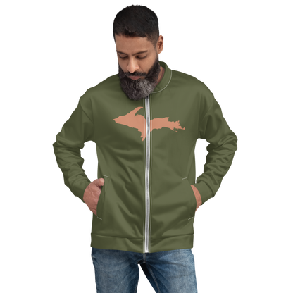 Michigan Upper Peninsula Bomber Jacket (w/ Large Copper UP Outline) | Army Green