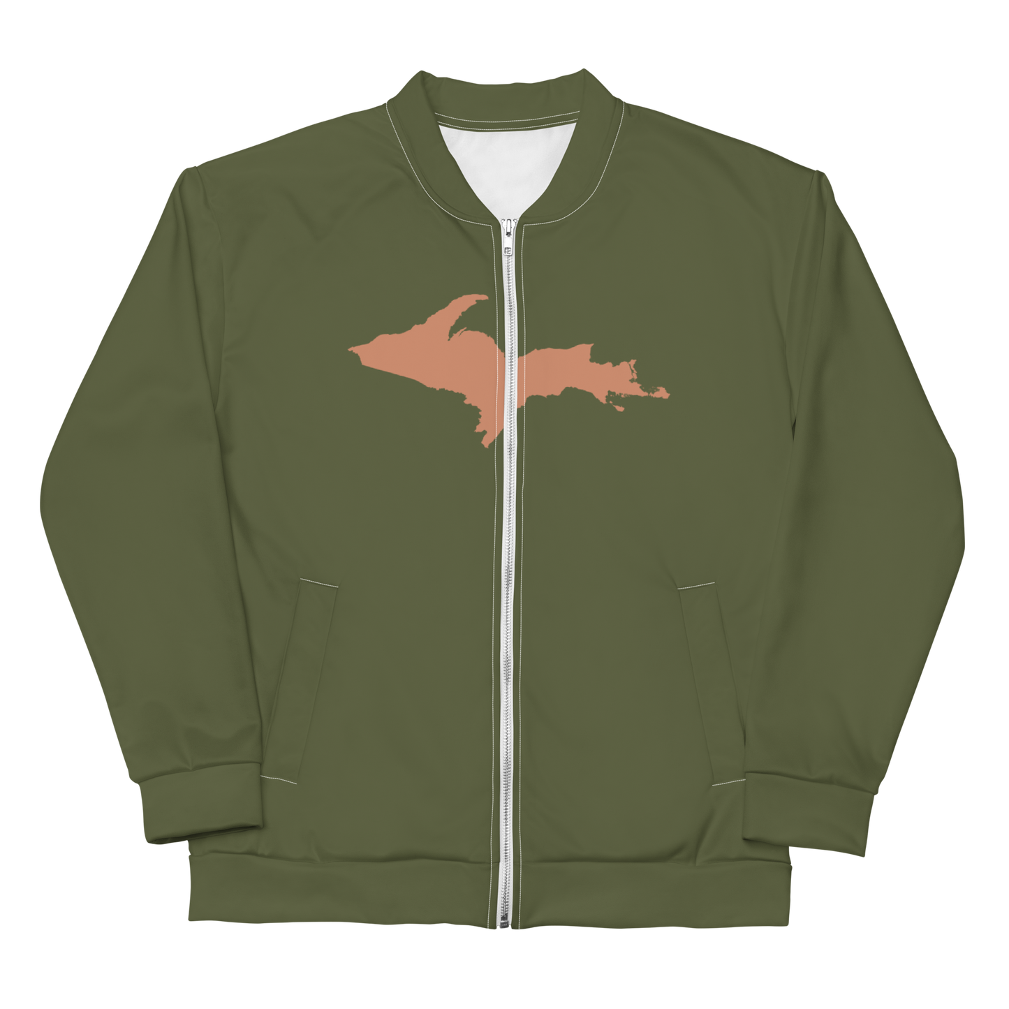 Michigan Upper Peninsula Bomber Jacket (w/ Large Copper UP Outline) | Army Green