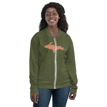 Michigan Upper Peninsula Bomber Jacket (w/ Large Copper UP Outline) | Army Green