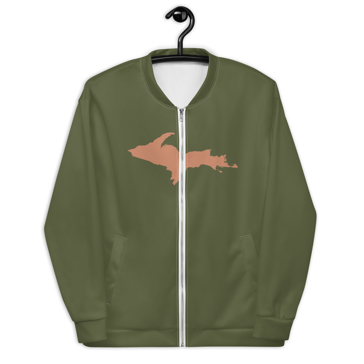 Michigan Upper Peninsula Bomber Jacket (w/ Large Copper UP Outline) | Army Green