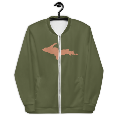 Michigan Upper Peninsula Bomber Jacket (w/ Large Copper UP Outline) | Army Green