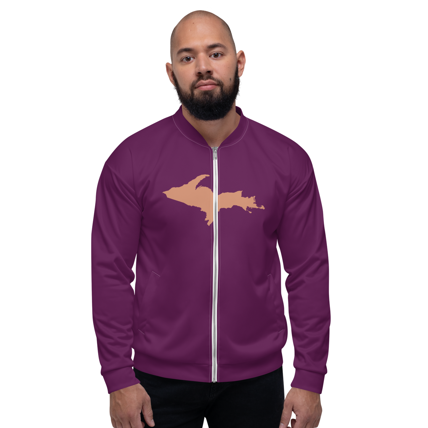 Michigan Upper Peninsula Bomber Jacket (w/ Copper UP Outline) | Tyrian Purple