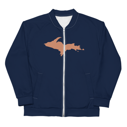 Michigan Upper Peninsula Bomber Jacket (w/ Large Copper UP Outline) | Navy