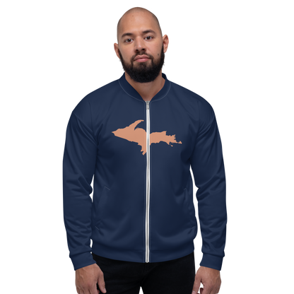 Michigan Upper Peninsula Bomber Jacket (w/ Large Copper UP Outline) | Navy