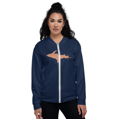 Michigan Upper Peninsula Bomber Jacket (w/ Large Copper UP Outline) | Navy