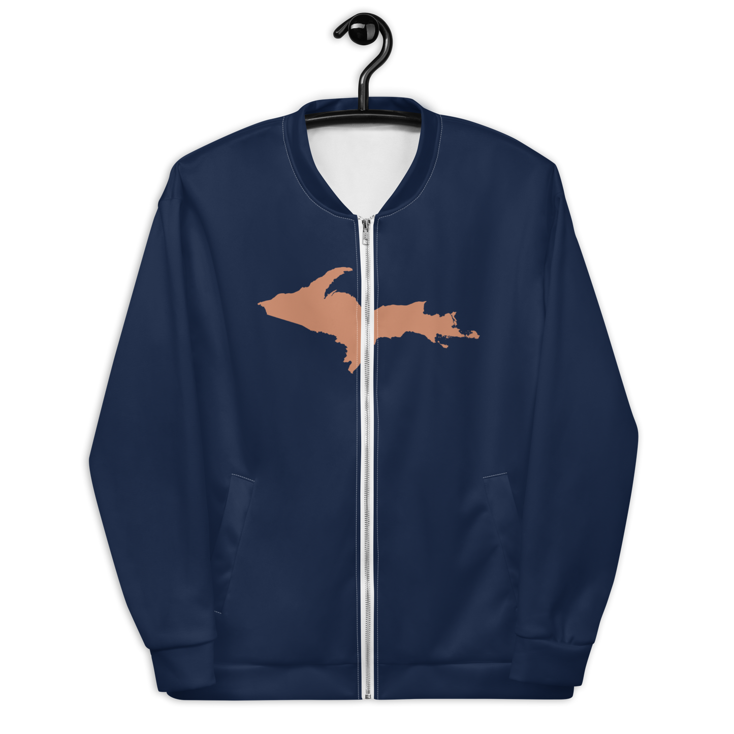 Michigan Upper Peninsula Bomber Jacket (w/ Large Copper UP Outline) | Navy