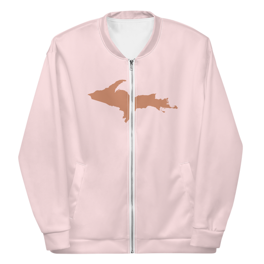 Michigan Upper Peninsula Bomber Jacket (w/ Large Copper UP Outline) | Pale Pink