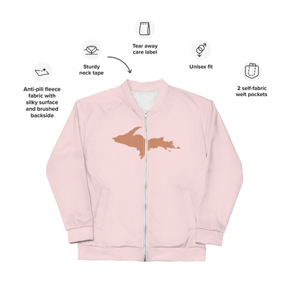 Michigan Upper Peninsula Bomber Jacket (w/ Large Copper UP Outline) | Pale Pink