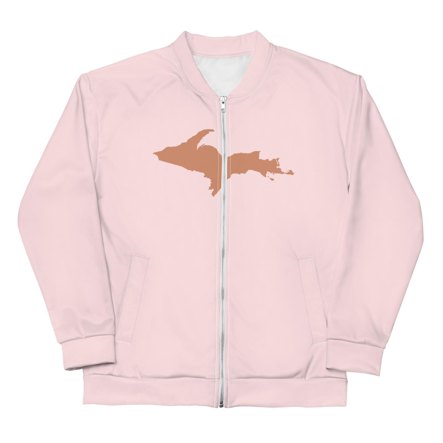 Michigan Upper Peninsula Bomber Jacket (w/ Large Copper UP Outline) | Pale Pink