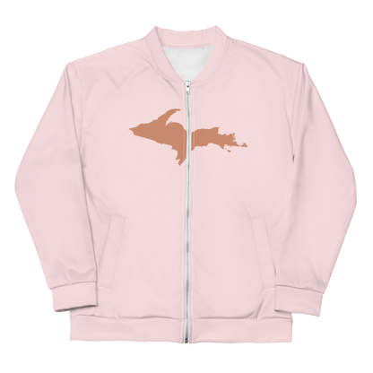 Michigan Upper Peninsula Bomber Jacket (w/ Large Copper UP Outline) | Pale Pink