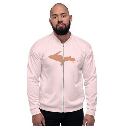 Michigan Upper Peninsula Bomber Jacket (w/ Large Copper UP Outline) | Pale Pink