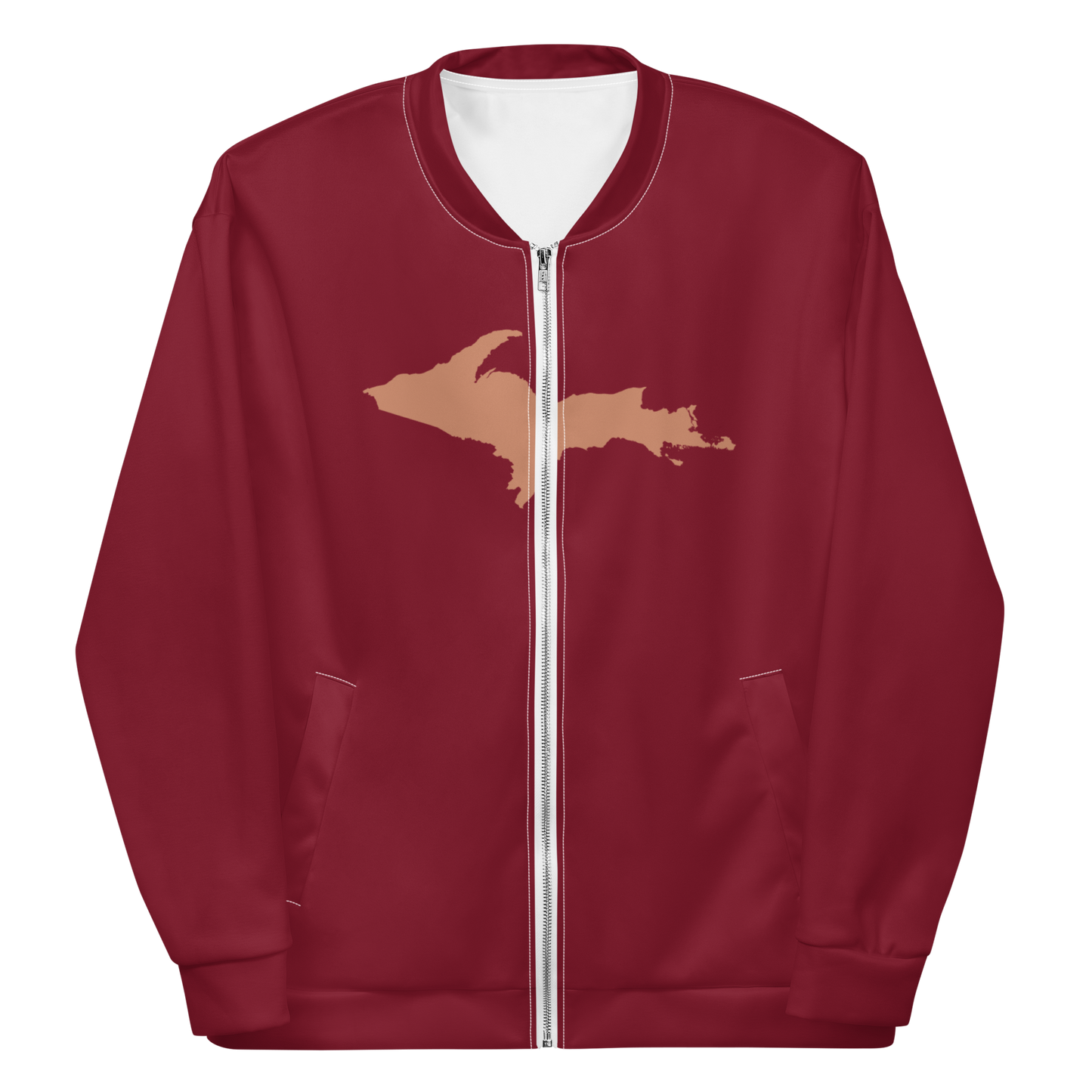 Michigan Upper Peninsula Bomber Jacket (w/ Large Copper UP Outline) | Burgandy