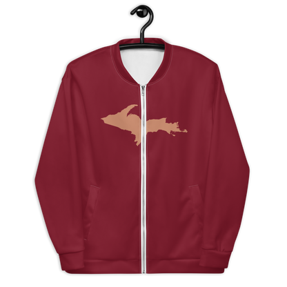 Michigan Upper Peninsula Bomber Jacket (w/ Large Copper UP Outline) | Burgandy