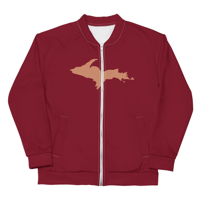 Michigan Upper Peninsula Bomber Jacket (w/ Large Copper UP Outline) | Burgandy