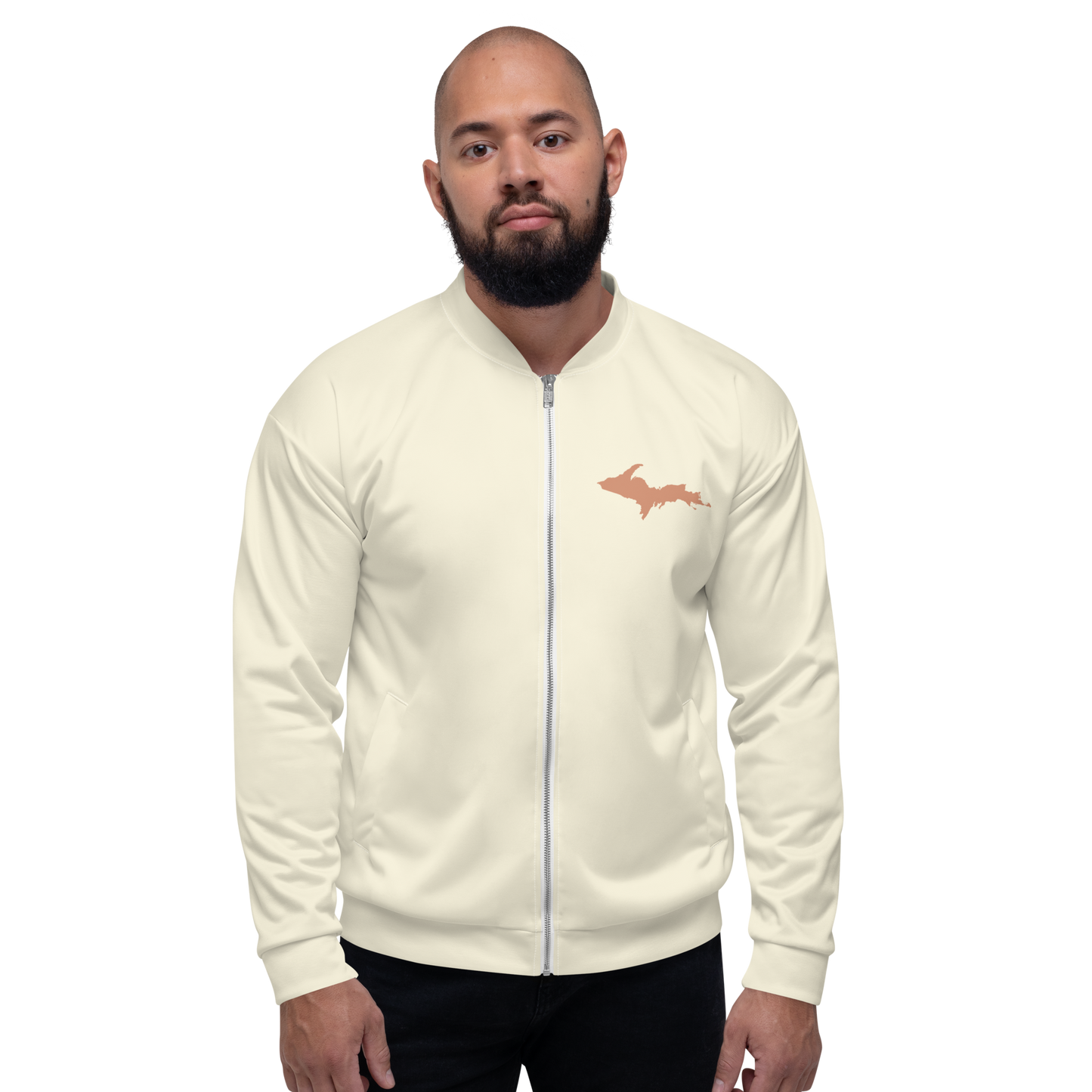 Michigan Upper Peninsula Bomber Jacket (w/ Large Copper UP Outline) | Ivory