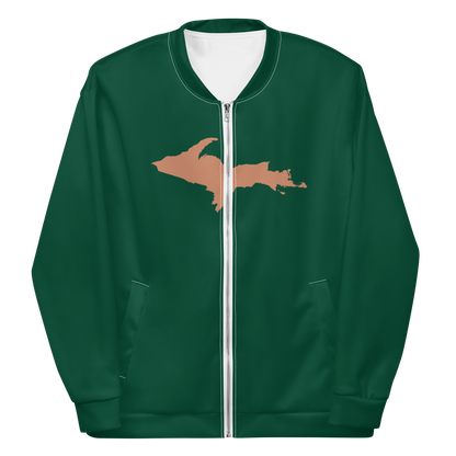 Michigan Upper Peninsula Bomber Jacket (w/ Large Copper UP Outline) | Green