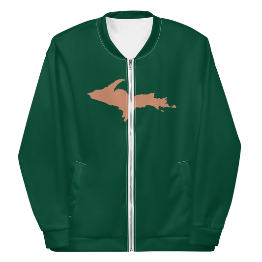 Michigan Upper Peninsula Bomber Jacket (w/ Large Copper UP Outline) | Green