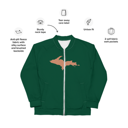 Michigan Upper Peninsula Bomber Jacket (w/ Large Copper UP Outline) | Green