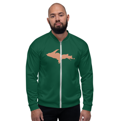 Michigan Upper Peninsula Bomber Jacket (w/ Large Copper UP Outline) | Green