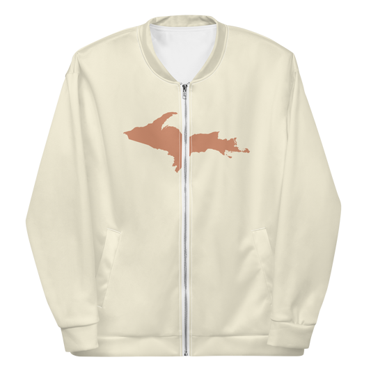 Michigan Upper Peninsula Bomber Jacket (w/ Large Copper UP Outline) | Ivory White