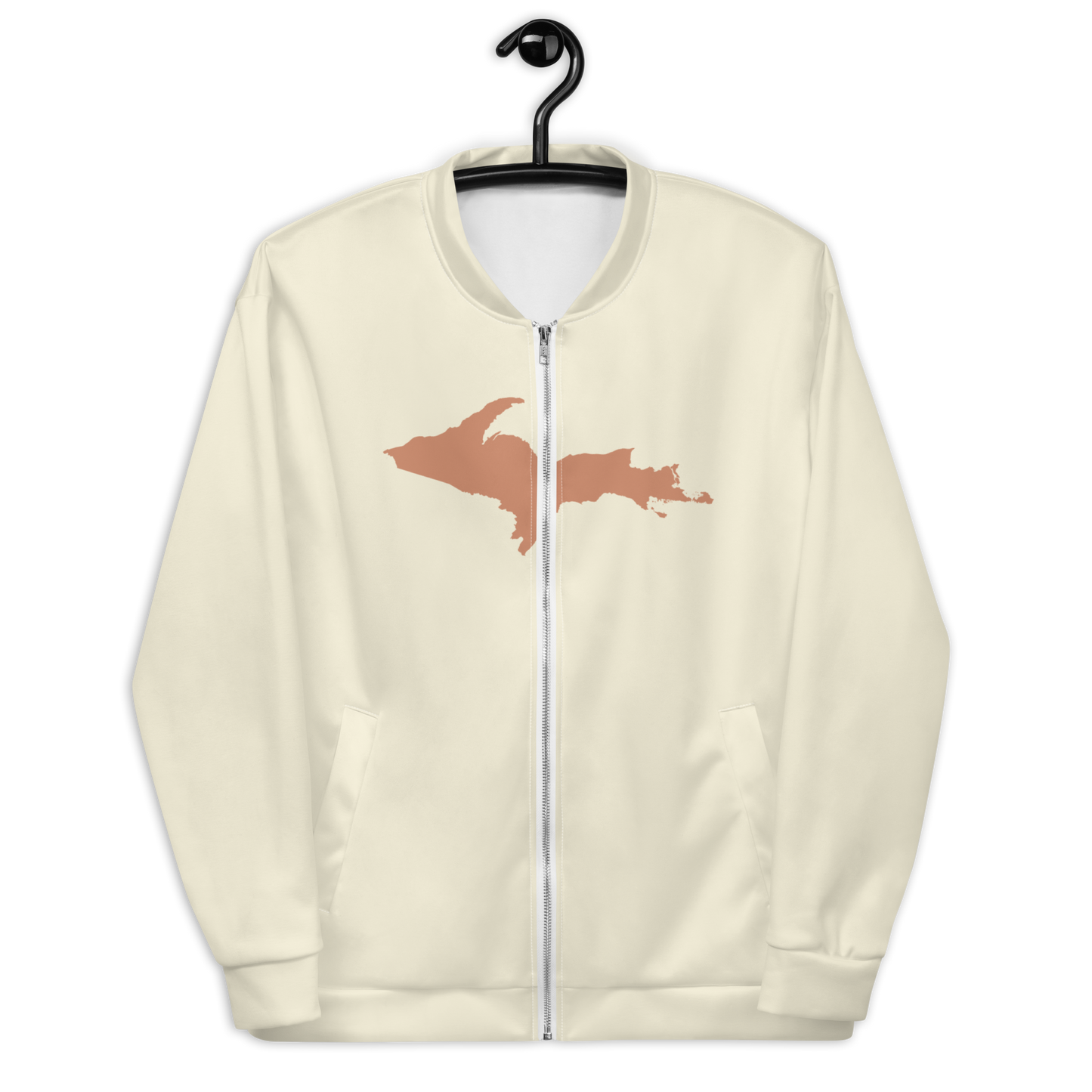 Michigan Upper Peninsula Bomber Jacket (w/ Large Copper UP Outline) | Ivory White