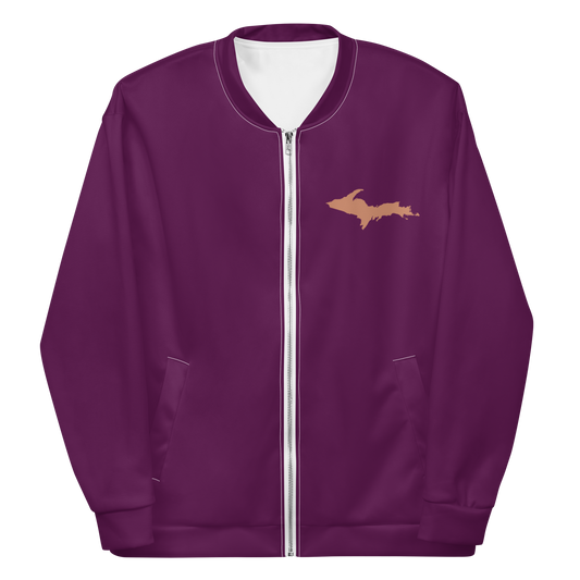 Michigan Upper Peninsula Bomber Jacket (w/ Large Copper UP Outline) | Tyrian Purple