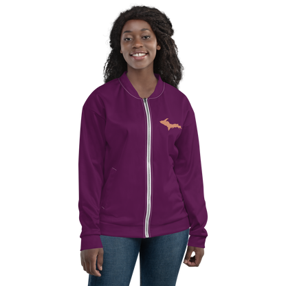 Michigan Upper Peninsula Bomber Jacket (w/ Large Copper UP Outline) | Tyrian Purple