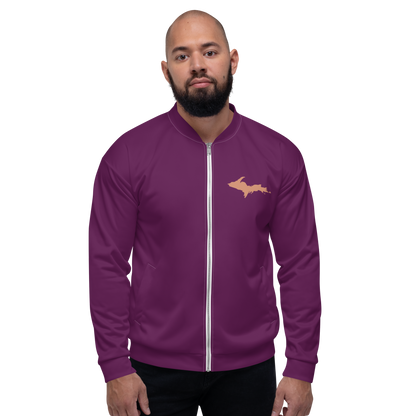 Michigan Upper Peninsula Bomber Jacket (w/ Large Copper UP Outline) | Tyrian Purple