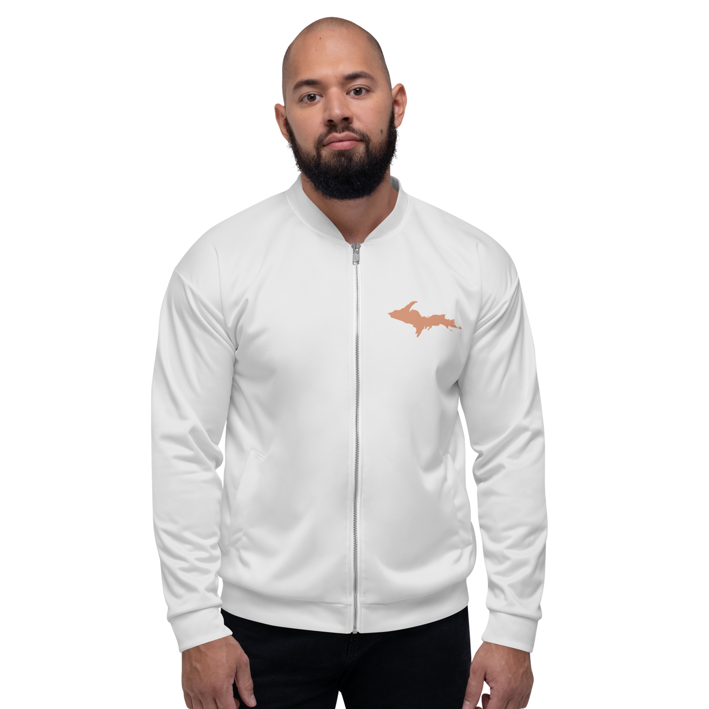 Michigan Upper Peninsula Bomber Jacket (w/ Copper UP Outline) | Light Silver