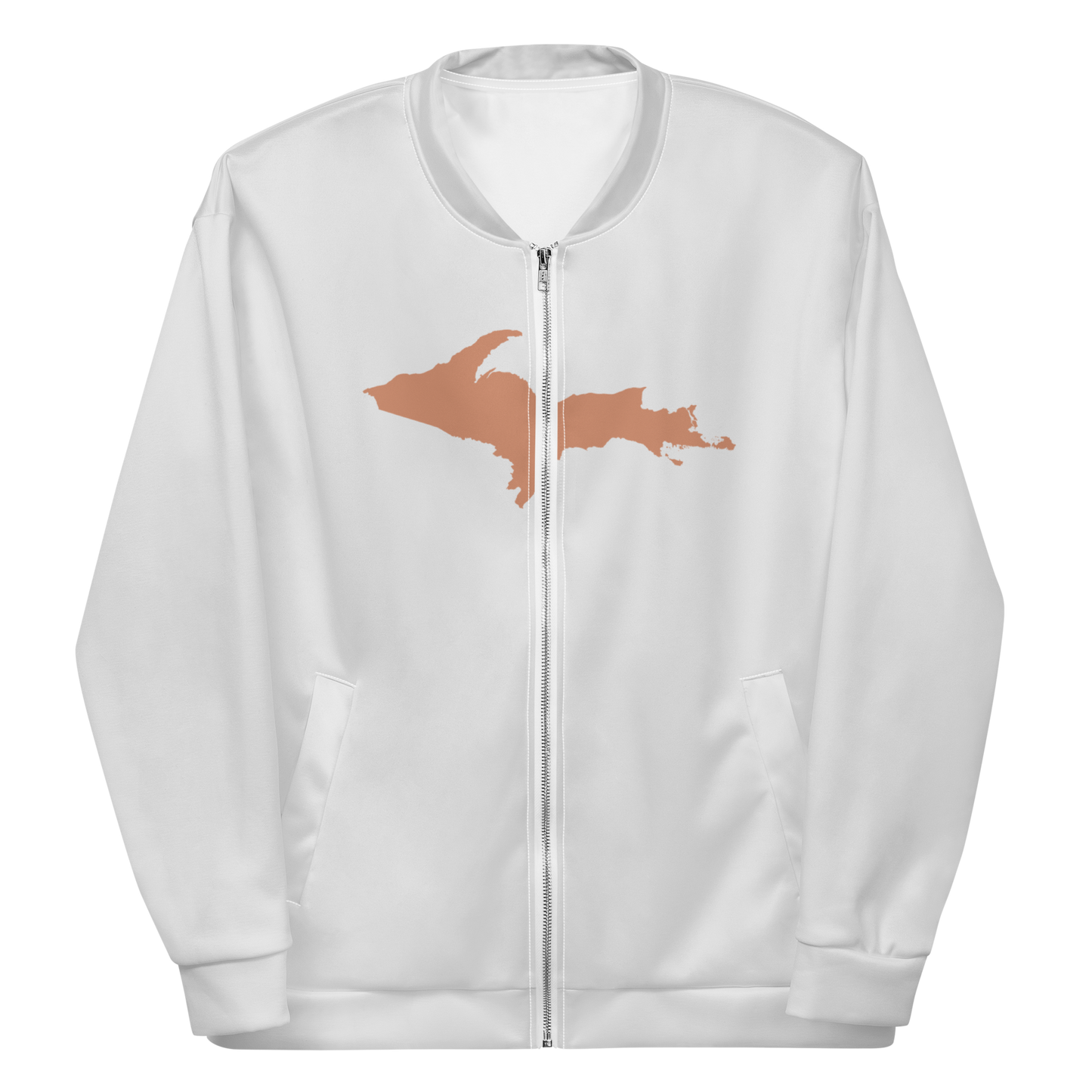 Michigan Upper Peninsula Bomber Jacket (w/ Large Copper UP Outline) | Birch Bark White