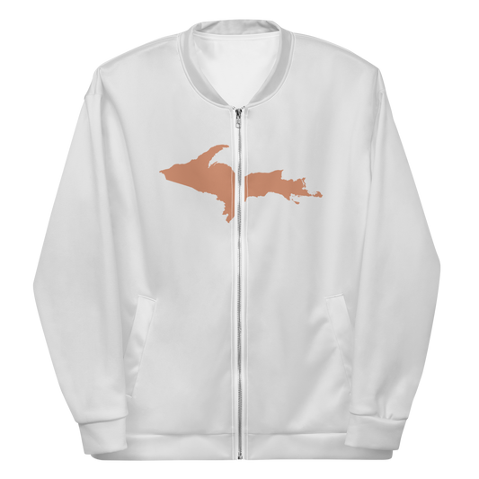 Michigan Upper Peninsula Bomber Jacket (w/ Large Copper UP Outline) | Birch Bark White