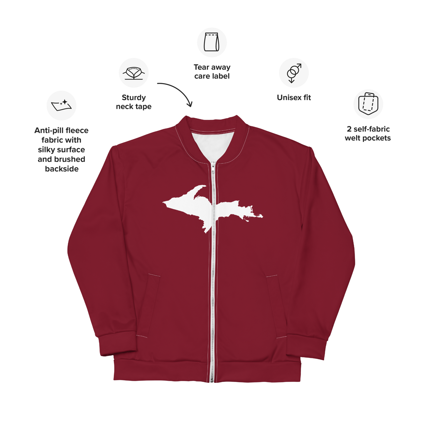 Michigan Upper Peninsula Bomber Jacket (w/ Large UP Outline) | Burgundy