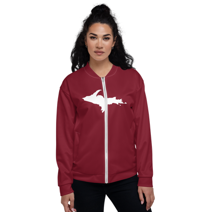 Michigan Upper Peninsula Bomber Jacket (w/ Large UP Outline) | Burgundy