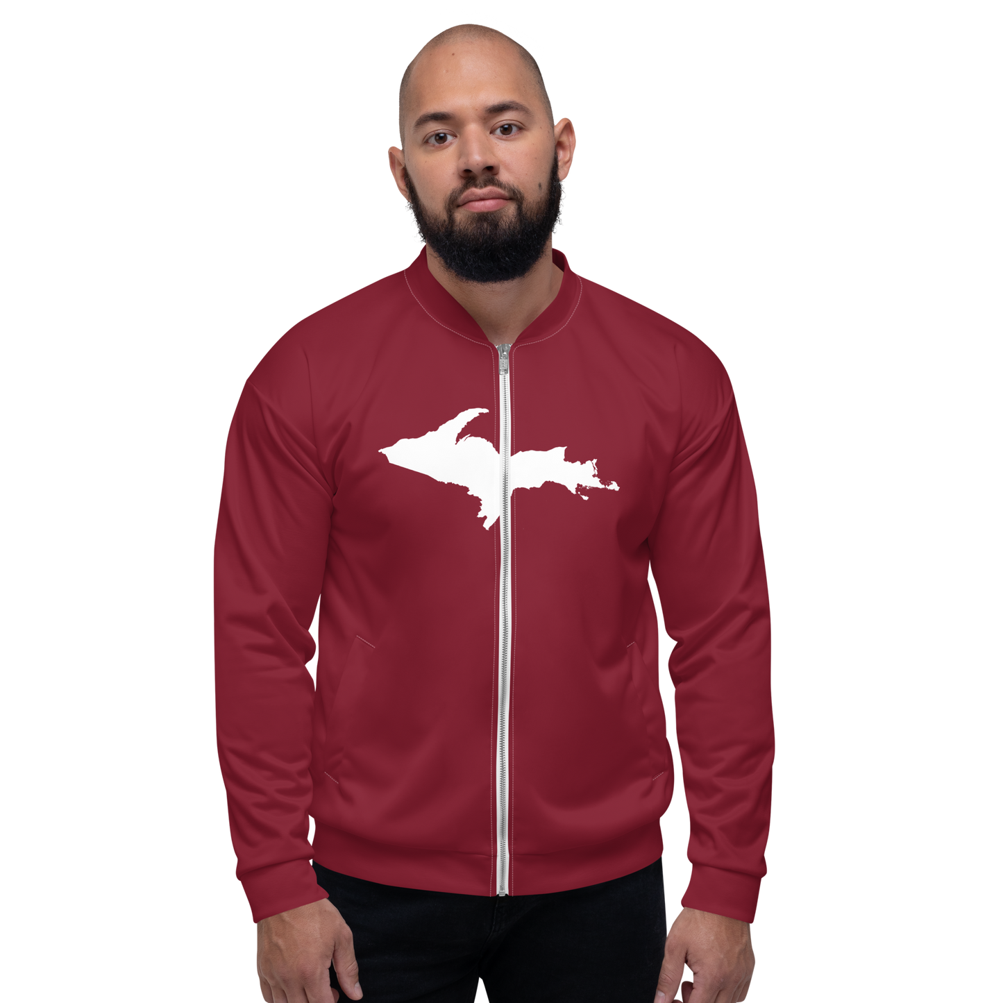 Michigan Upper Peninsula Bomber Jacket (w/ Large UP Outline) | Burgundy