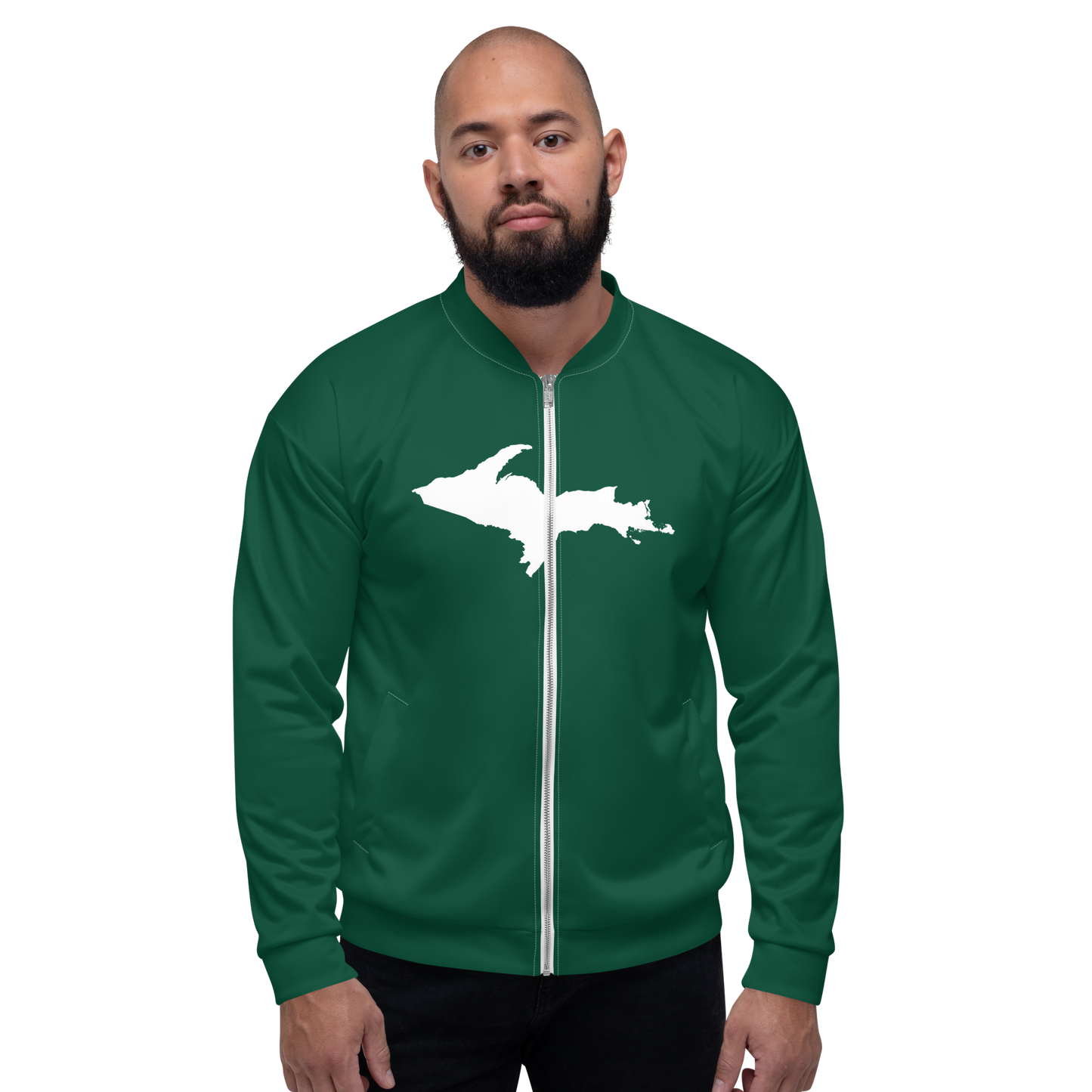 Michigan Upper Peninsula Bomber Jacket (w/ Large UP Outline) | Green