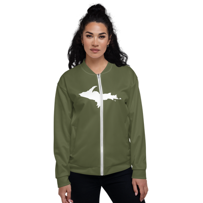 Michigan Upper Peninsula Bomber Jacket (w/ Large UP Outline) | Army Green