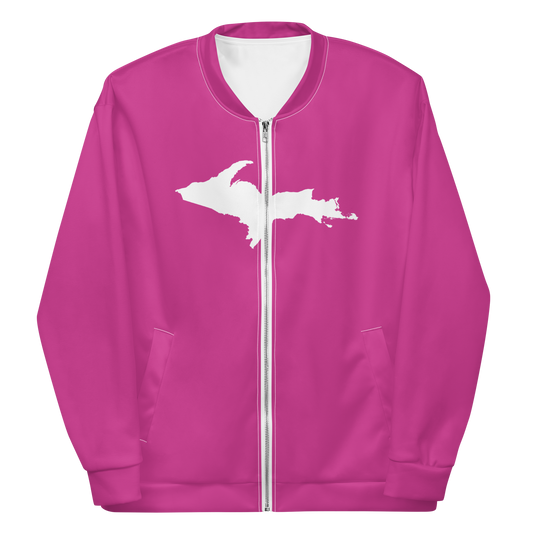 Michigan Upper Peninsula Bomber Jacket (w/ Large UP Outline) | Apple Blossom Pink