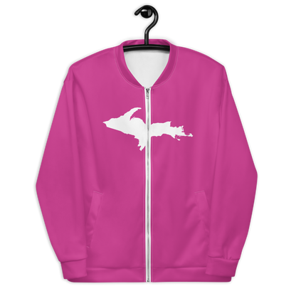 Michigan Upper Peninsula Bomber Jacket (w/ Large UP Outline) | Apple Blossom Pink