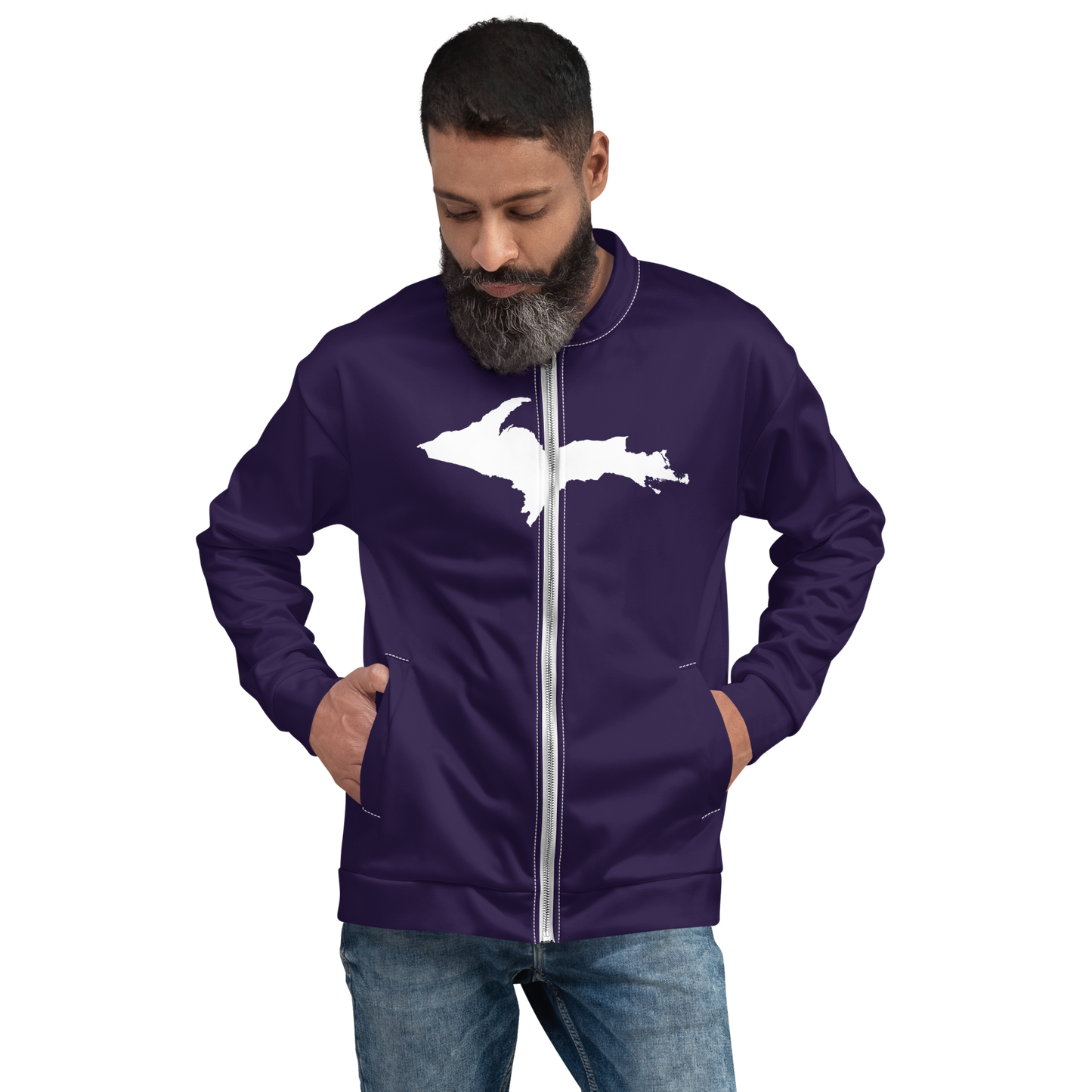 Michigan Upper Peninsula Bomber Jacket (w/ Large UP Outline) | Blackcurrant Color