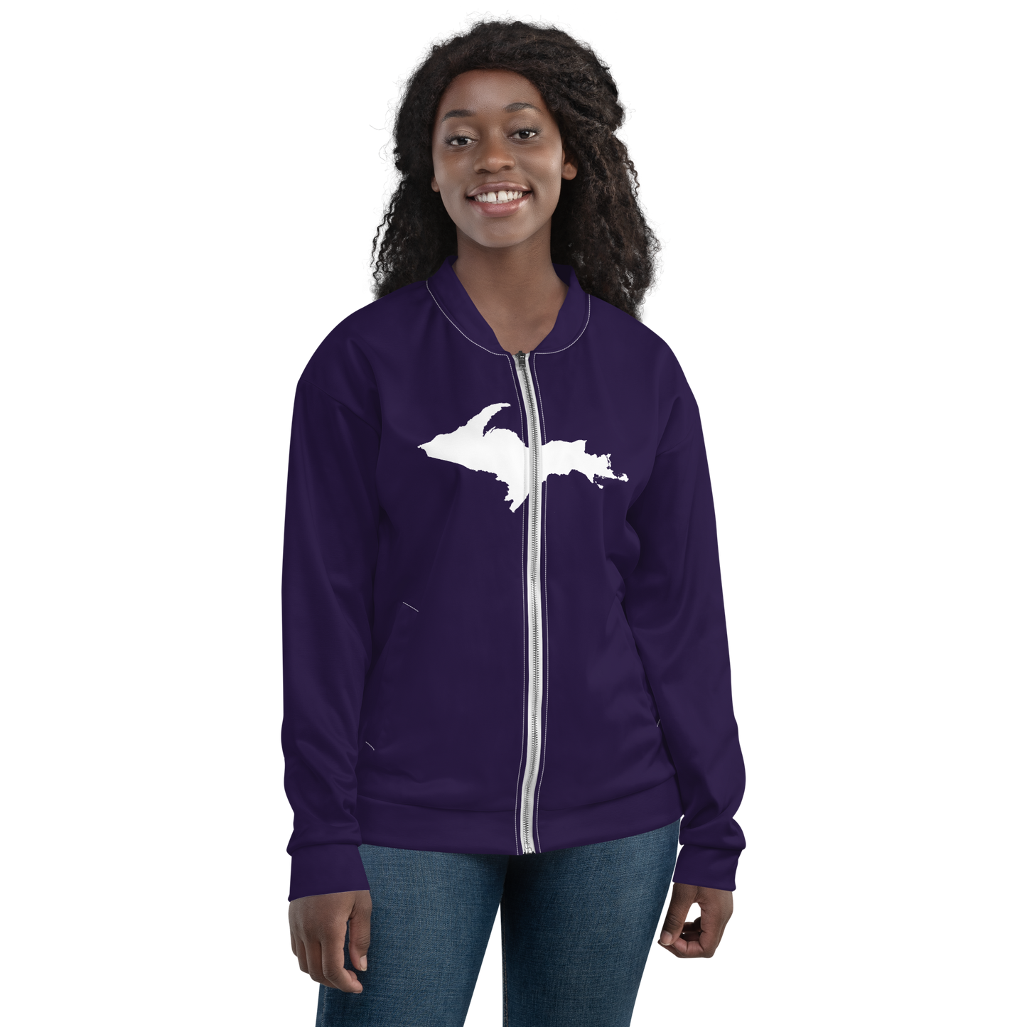 Michigan Upper Peninsula Bomber Jacket (w/ Large UP Outline) | Blackcurrant Color