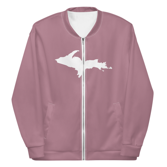 Michigan Upper Peninsula Bomber Jacket (w/ Large UP Outline) | Cherry Blossom Pink