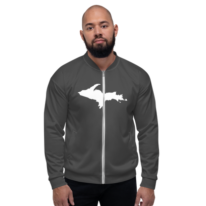 Michigan Upper Peninsula Bomber Jacket (w/ Large UP Outline) | Iron Ore Grey