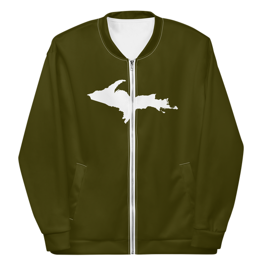 Michigan Upper Peninsula Bomber Jacket (w/ Large UP Outline) | Military Green